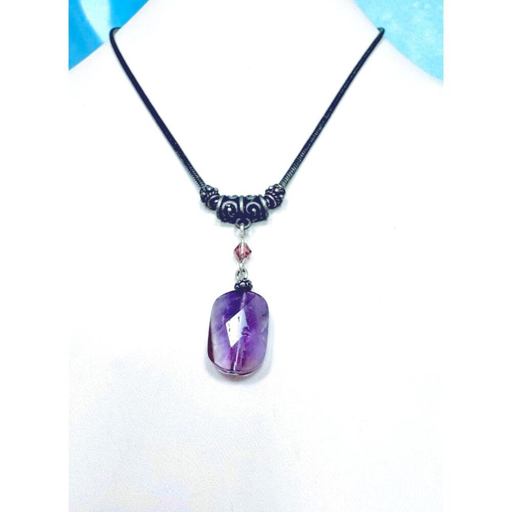 2003 Avon Bronze Snake Chain Real Faceted Amethyst Stone Necklace